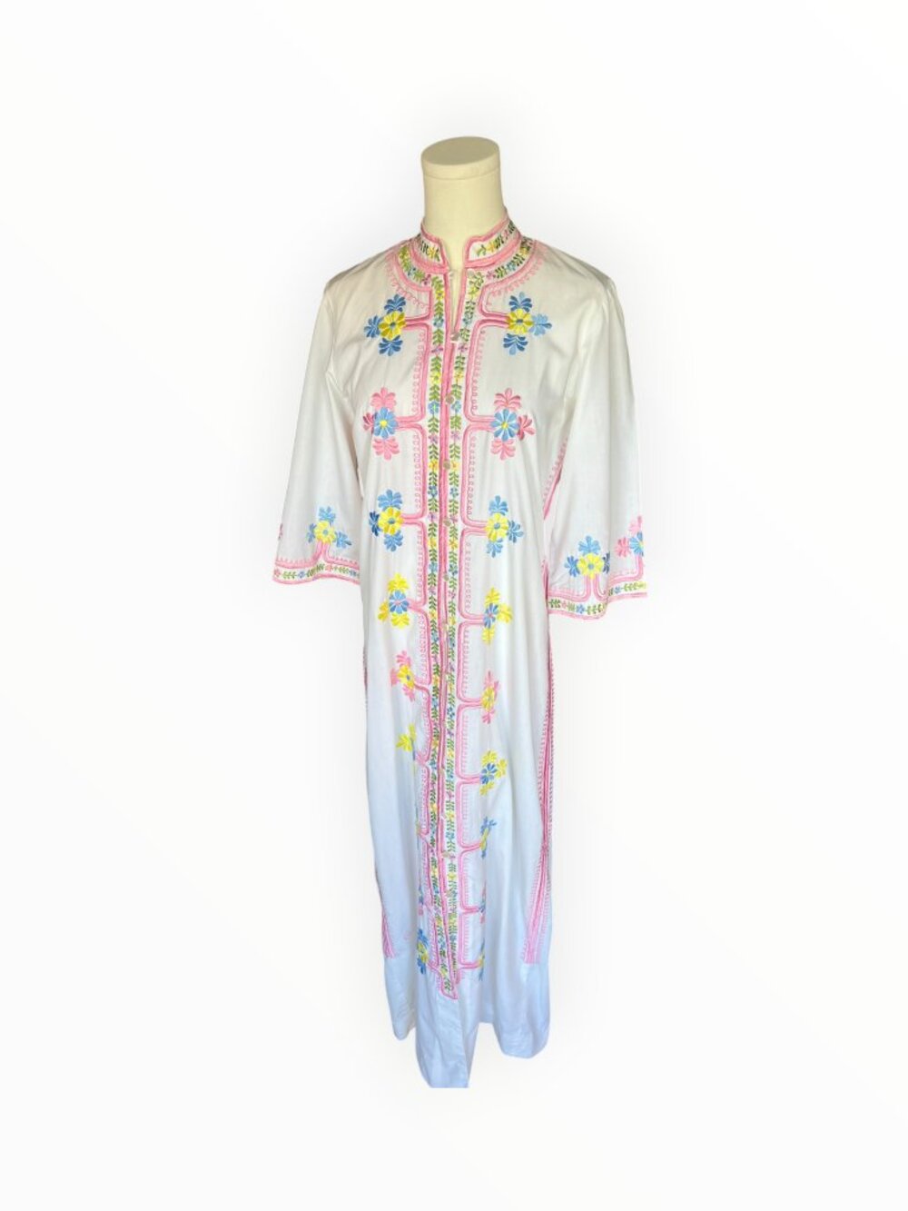 Vintage Chuchi Embroidered Floral Kaftan Maxi Dress Size 10